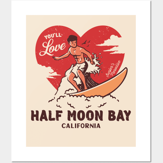 Vintage Surfing You'll Love Half Moon Bay, California // Retro Surfer's Paradise Wall Art by Now Boarding